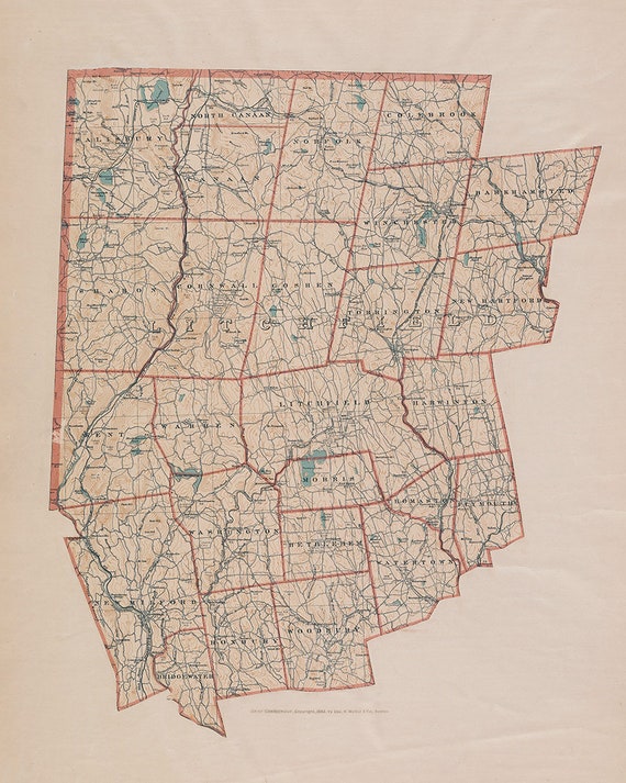 1893 Map of Litchfield County Connecticut Etsy