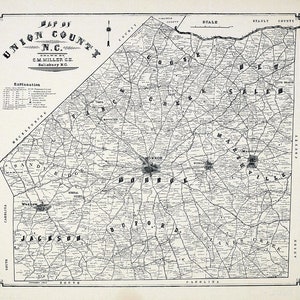1907 Carte du comté d'Union en Caroline du Nord Monroe