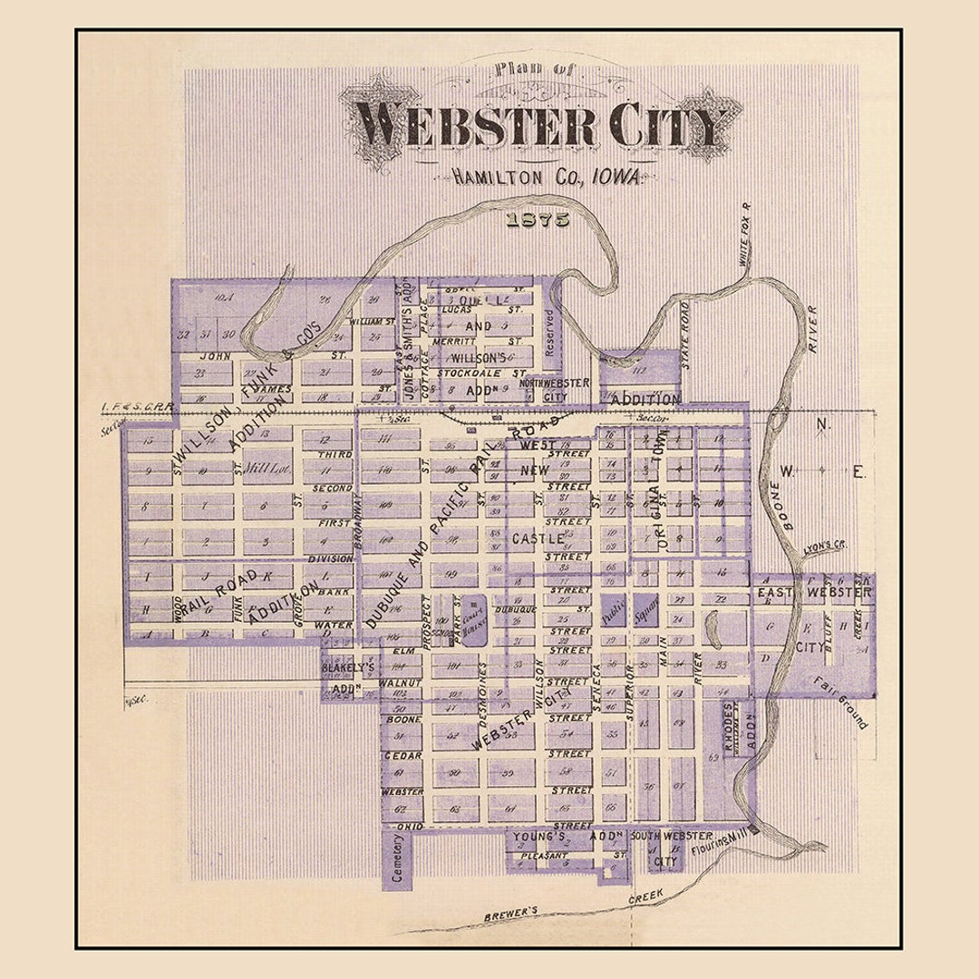 1875 Town Map of Webster City Hamilton County Iowa Etsy