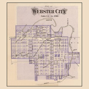 1875, carte de la ville de Webster, comté de Hamilton, Iowa