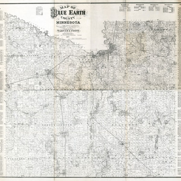 1879 Farm Line Map of Blue Earth County Minnesota Mankato