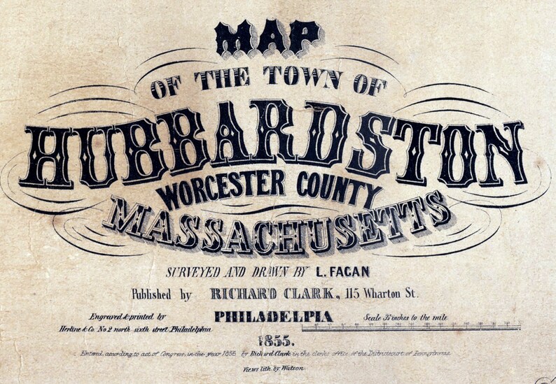 1855 Town Map of Hubbardston Worcester County Massachusetts Etsy
