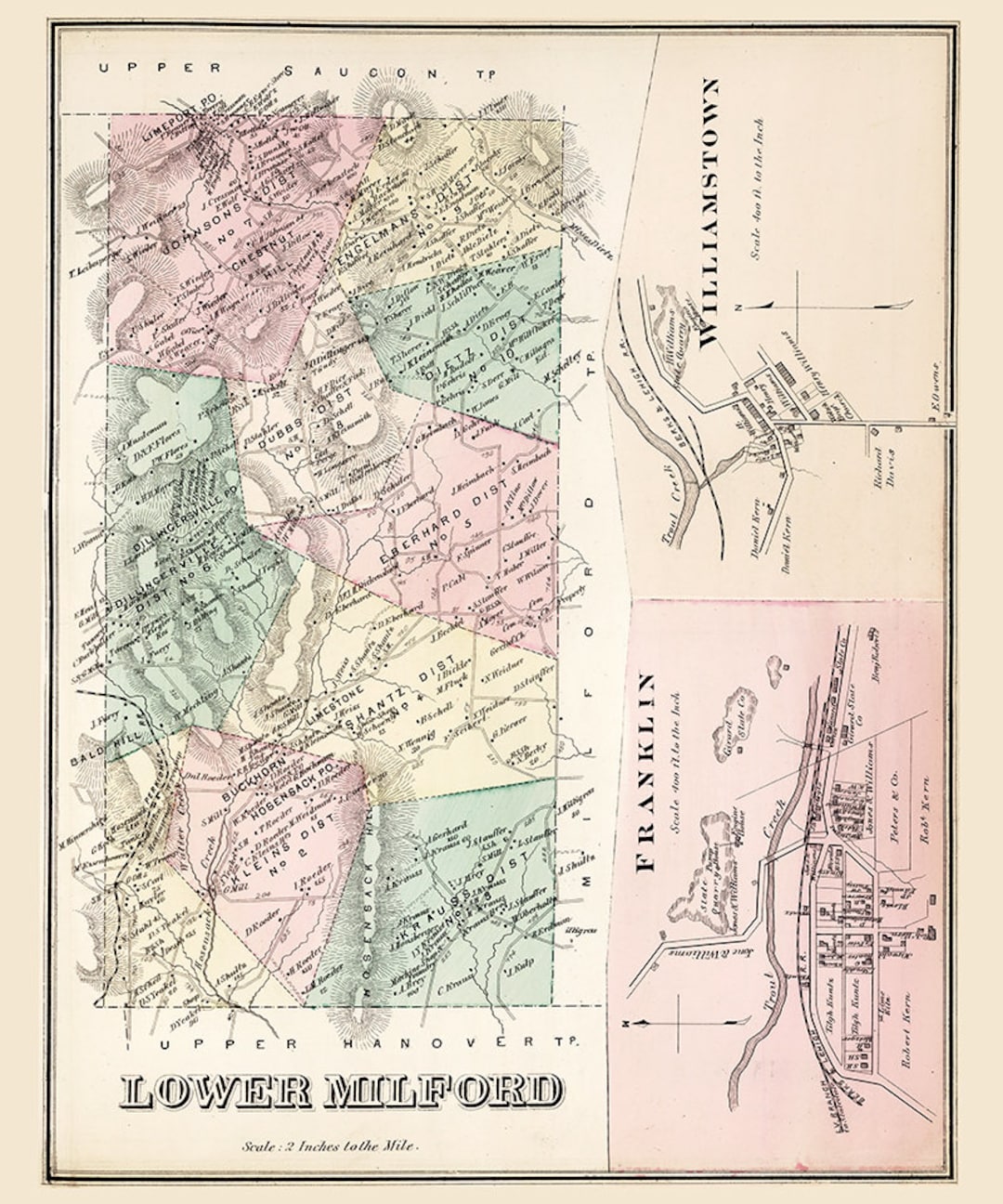 1876 Map of Lower Milford Township Lehigh County Pennsylvania Etsy
