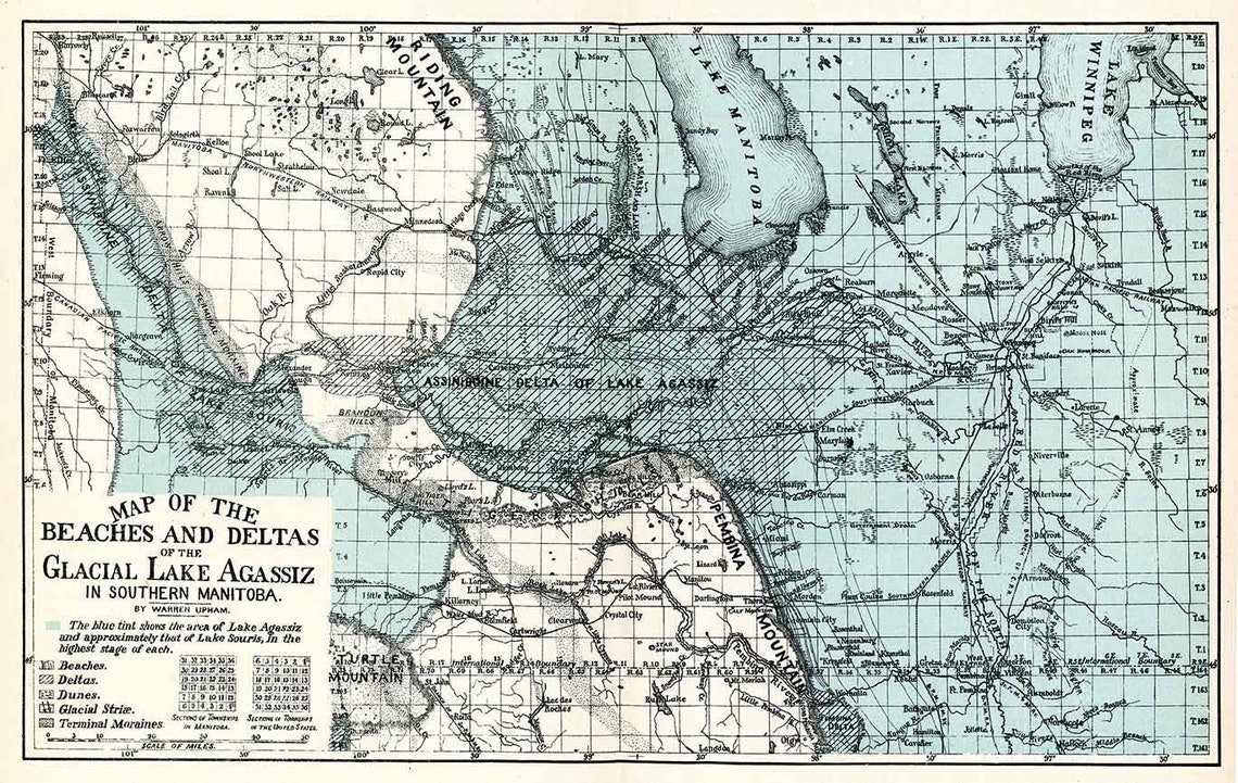 1890 Map of Glacial Lake Agassiz Manitoba Canada Showing Etsy