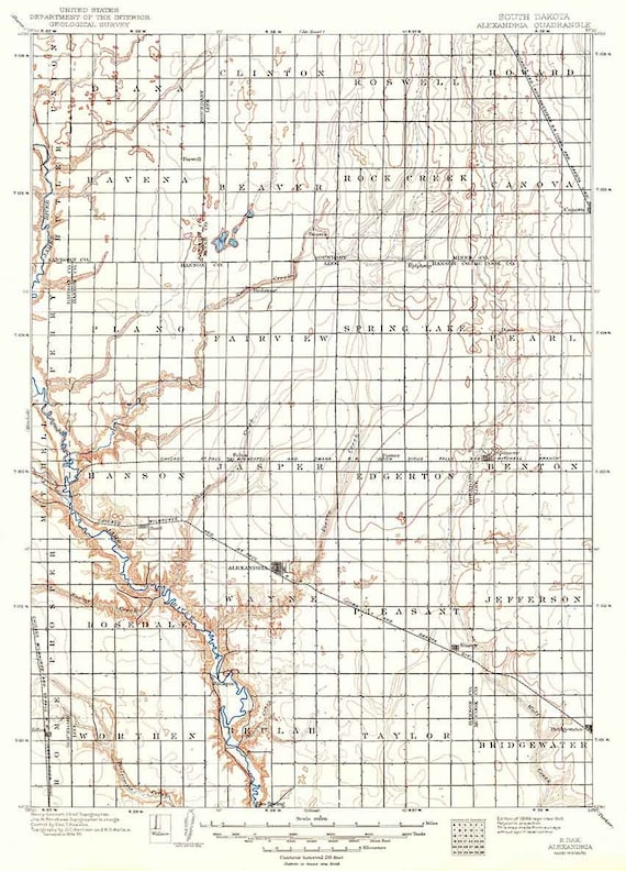 1899 Topo Map of Alexandria South Dakota Etsy