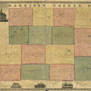 1862 Farm Line Map of Harrison County Ohio Cadiz