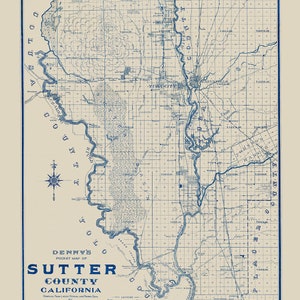 1913 Carte du comté de Sutter en Californie