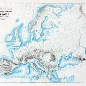 Topografische kaart van Europa uit 1843