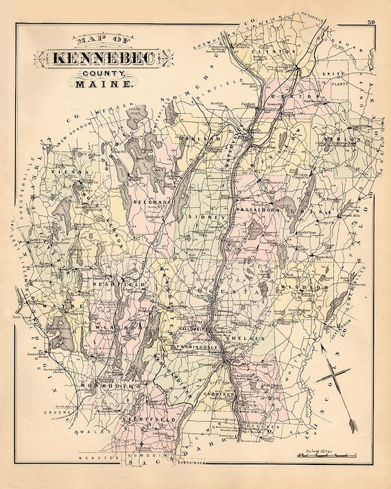 1884 Map of Kennebec County Maine Etsy