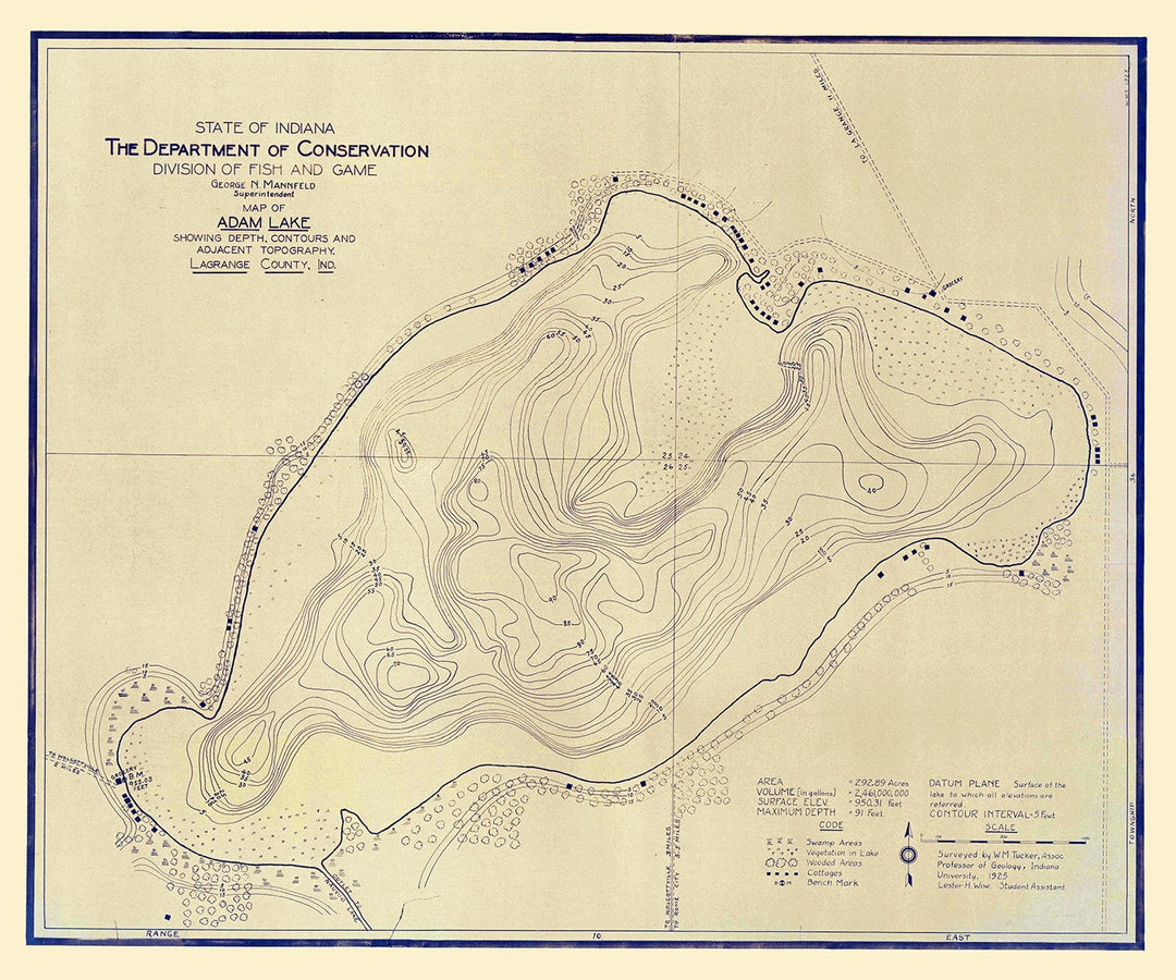 1925 Map of Adam Lake Lagrange County Indiana Etsy