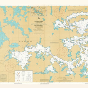 1968 Seekarte von Rainy Lake im Nordwesten Alexandria und Ash Bays Ontario Kanada