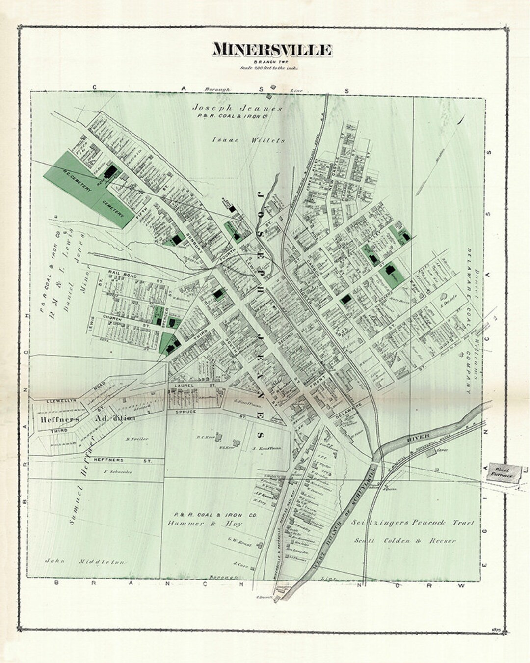 1875 Town Map of Minersville Schuylkill County Pennsylvania Etsy