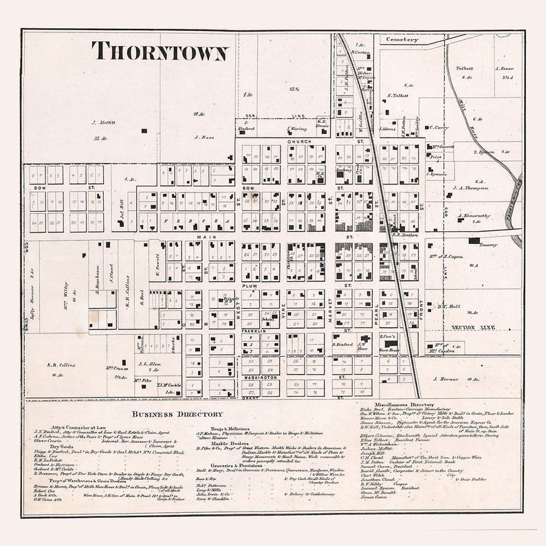 1865 Town Map of Thorntown Boone County Indiana Etsy