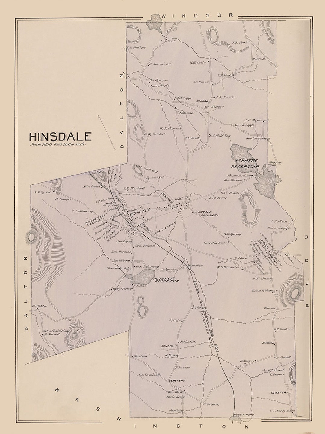 1904 Map of Hinsdale Berkshire County Massachusetts Etsy