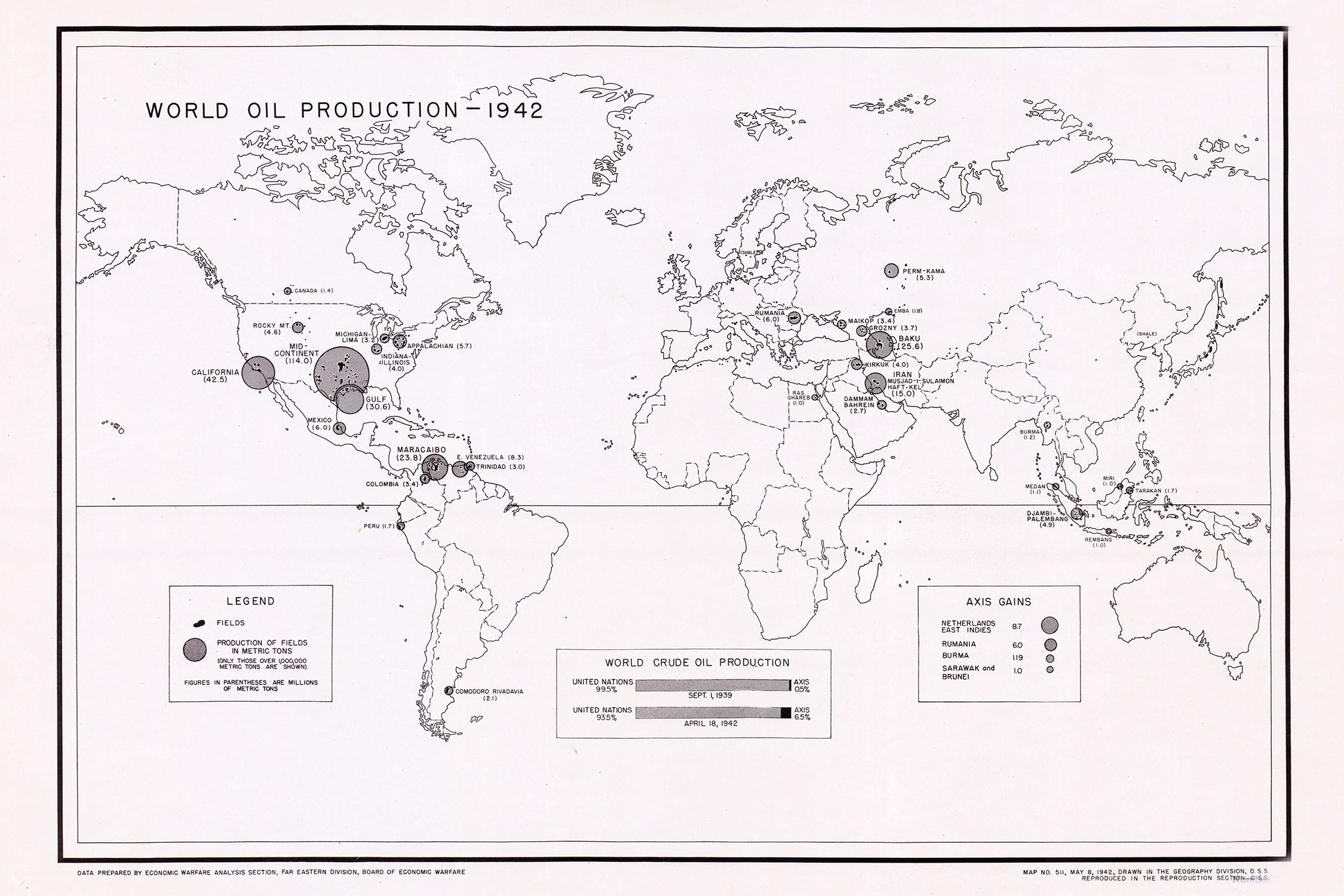 1942 Map of World Oil Production - Etsy