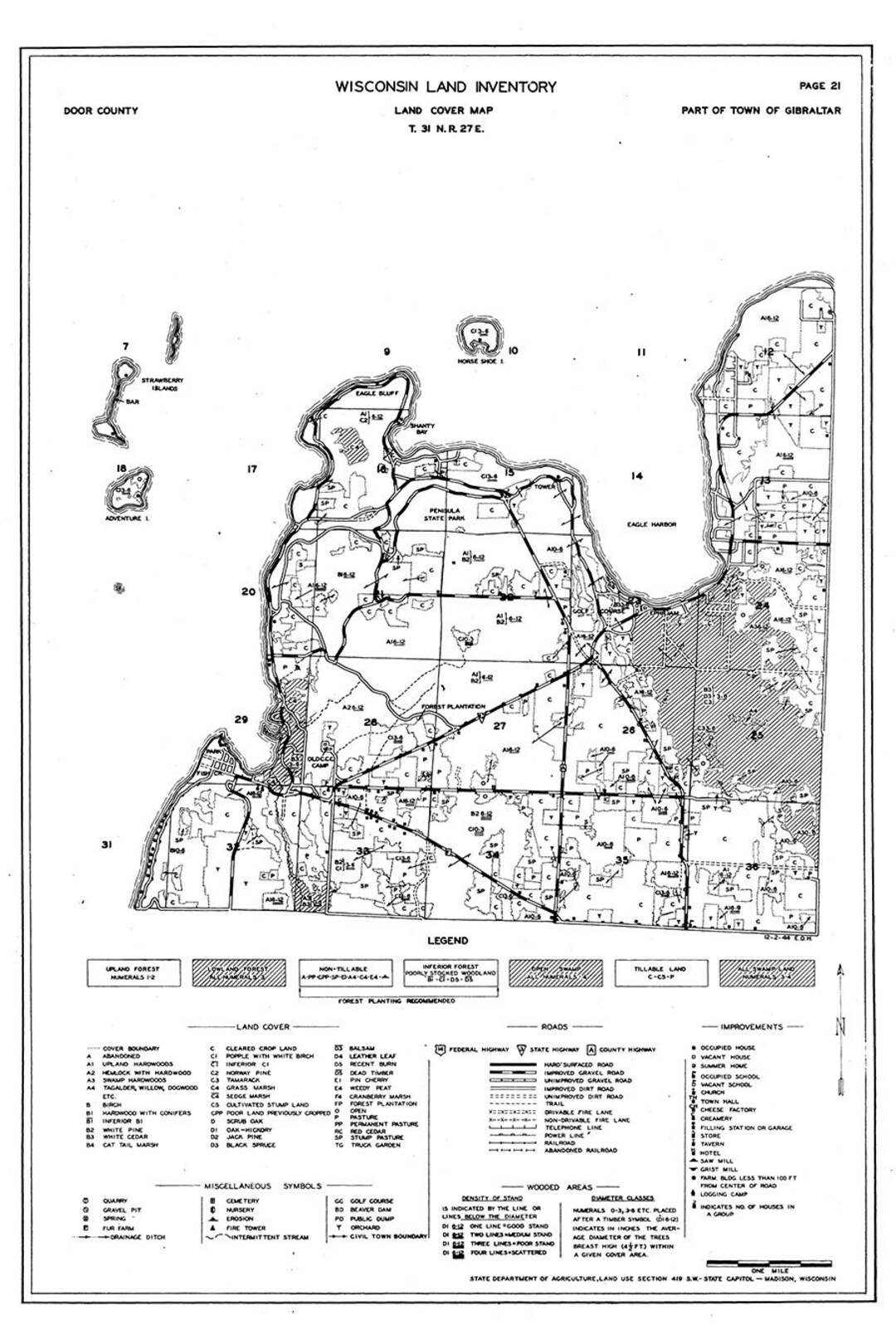 1942 Town Map of Gibraltar Door County Wisconsin Etsy