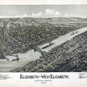 1897 Carte panoramique du comté d'Elizabeth Allegheny en Pennsylvanie