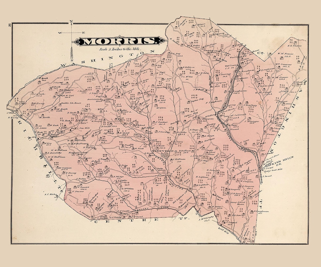 1876 Map of Morris Township Greene County Pennsylvania Etsy