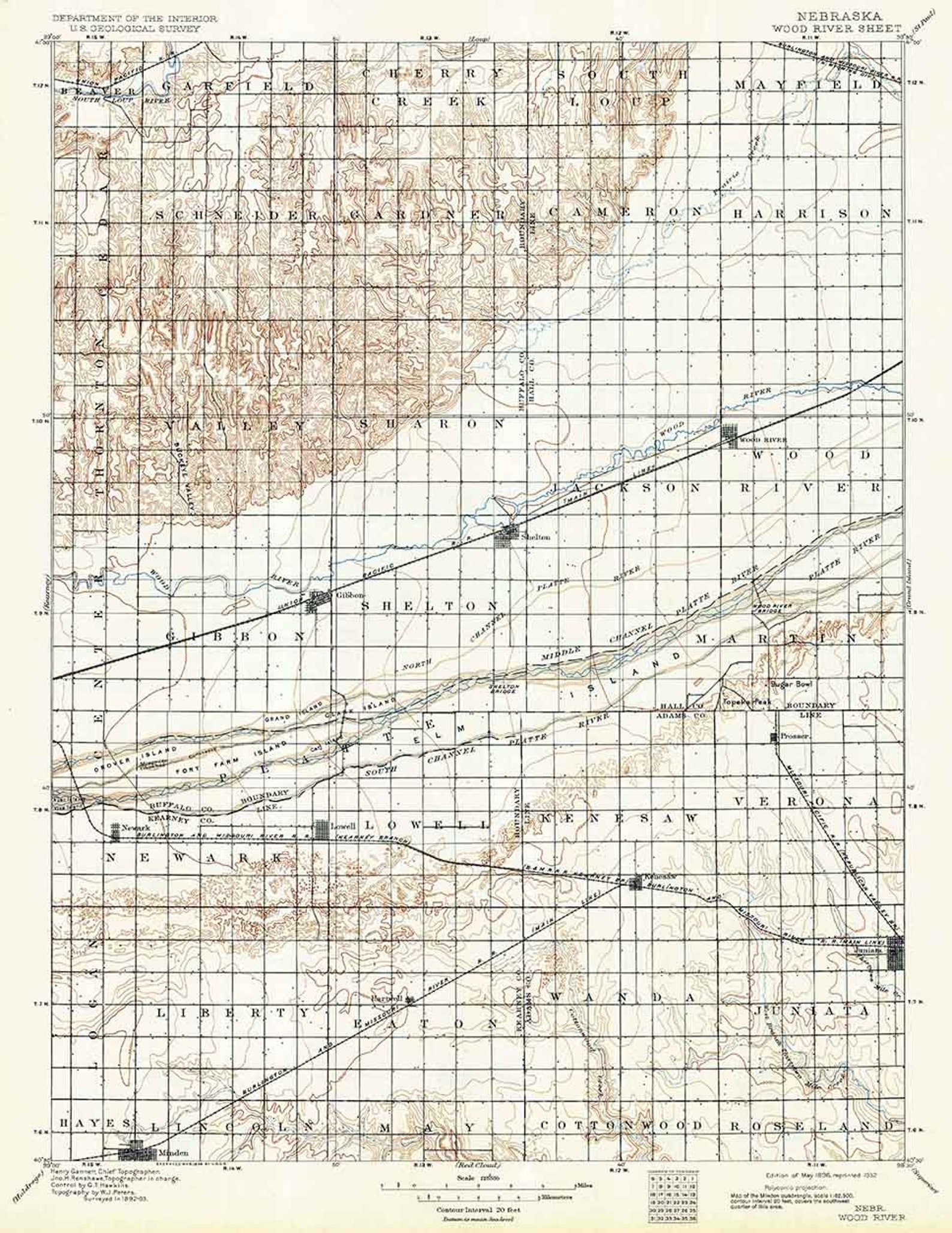 1896 Topo Map of Wood River Nebraska Etsy