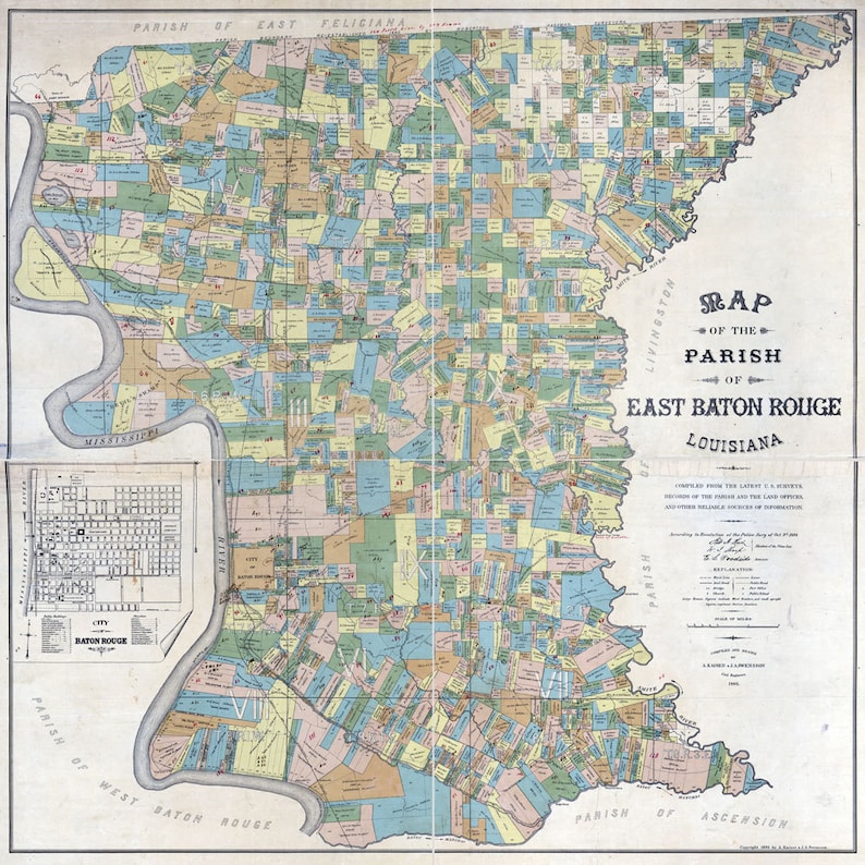 1895 Map of East Baton Rouge Parish county Louisiana | Etsy