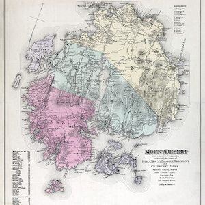 1887 Color Map of Mount Desert Island Maine