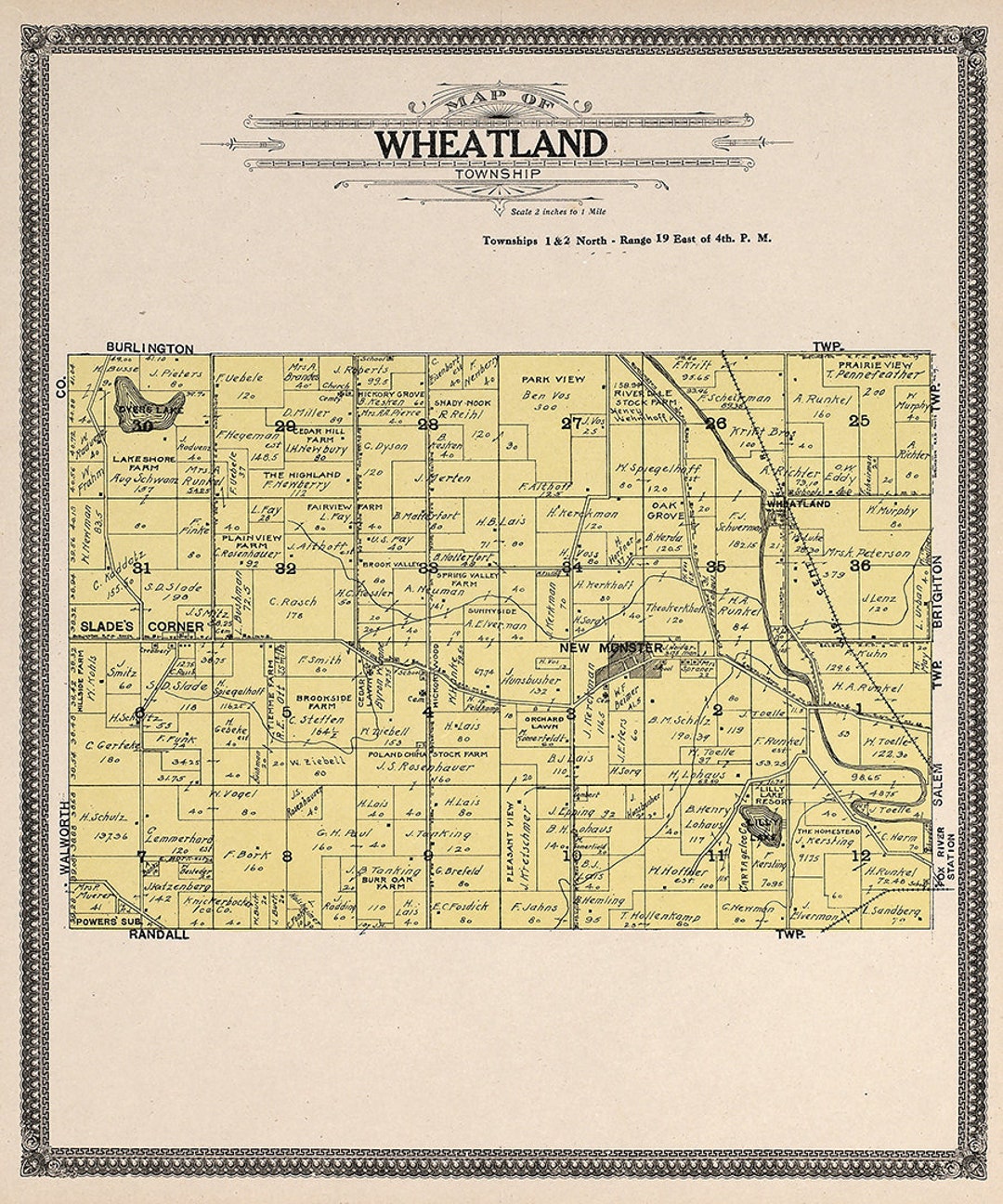 1908 Map of Wheatland Township Kenosha County Wisconsin Etsy