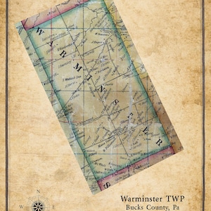 1850 Carte du canton de Warminster, comté de Bucks, Pennsylvanie
