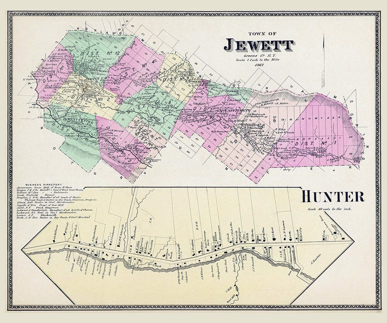 1867 Town Map of Jewett and Hunter Greene County New York Etsy