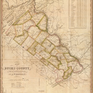 Carte 1831 du comté de Bucks en Pennsylvanie