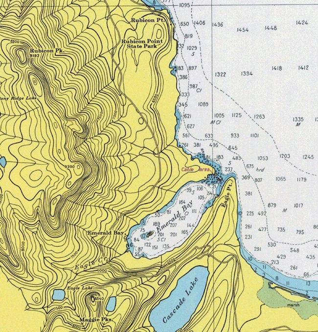 1951 Map of Lake Tahoe California Nevada - Etsy
