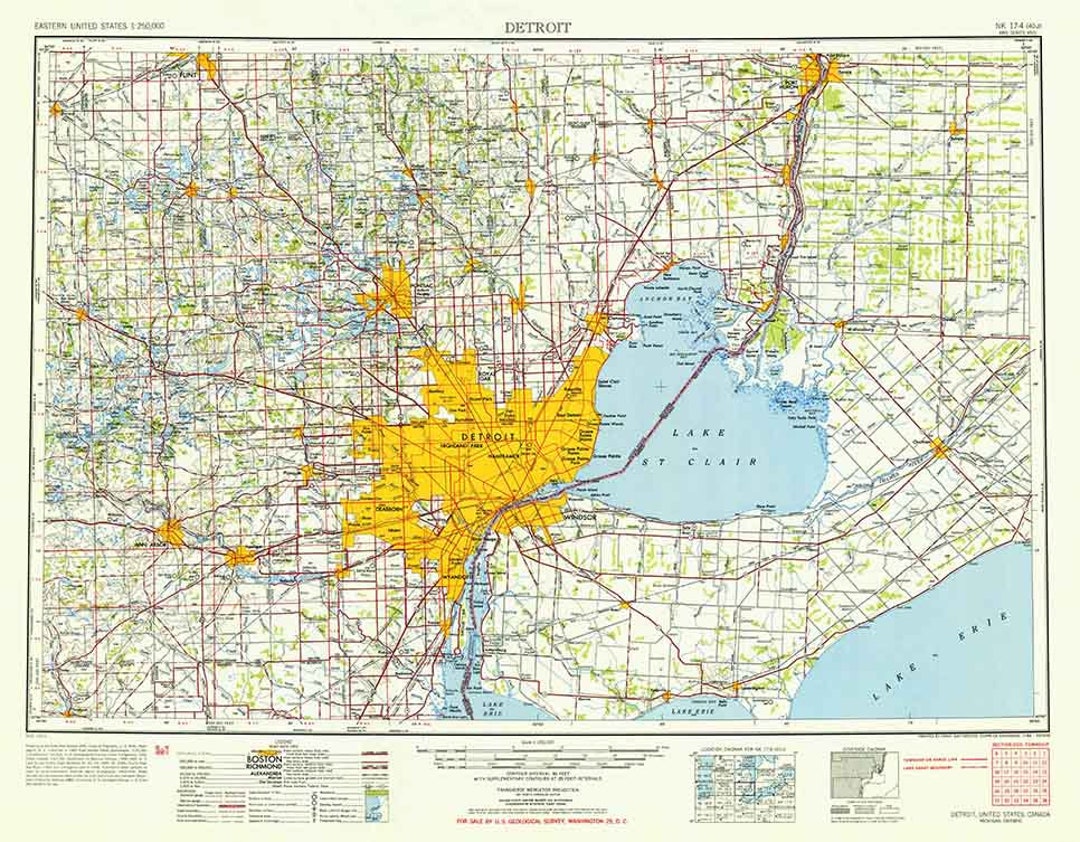 1954 Topo Map of Detroit Michigan Quadrangle Lake Saint Clair - Etsy