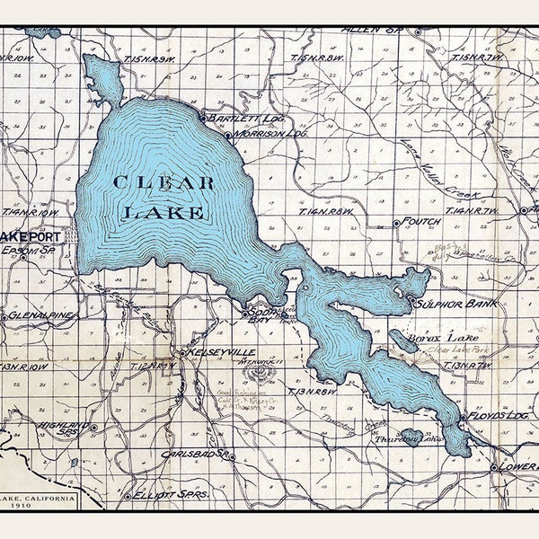 Clear Lake Ca Map Etsy