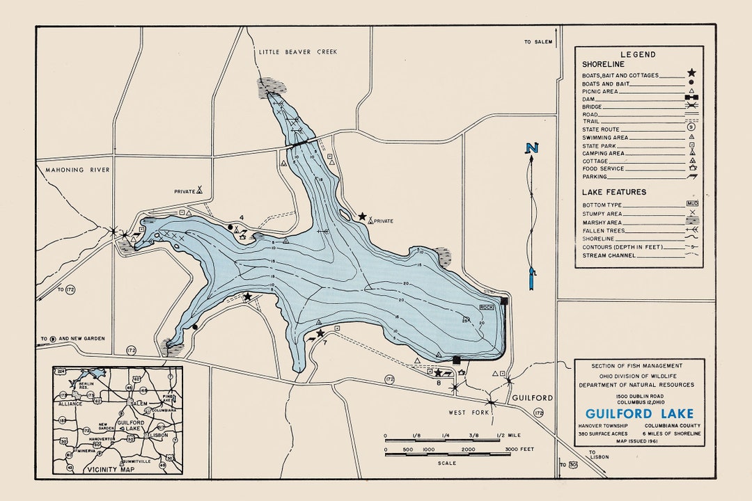 1961 Map of Guilford Lake Columbiana County Ohio Etsy