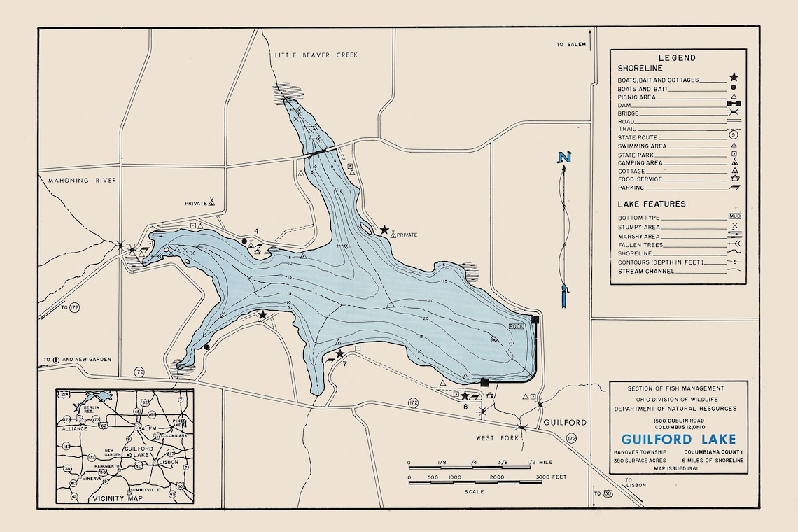 1961 Map of Guilford Lake Columbiana County Ohio Etsy
