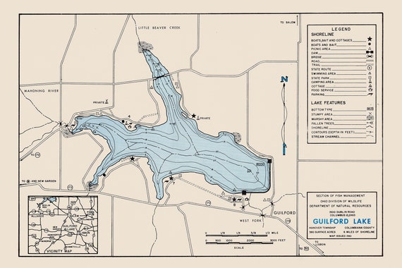 1961 Map of Guilford Lake Columbiana County Ohio | Etsy