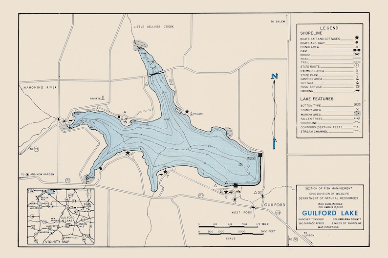 1961 Map of Guilford Lake Columbiana County Ohio Etsy