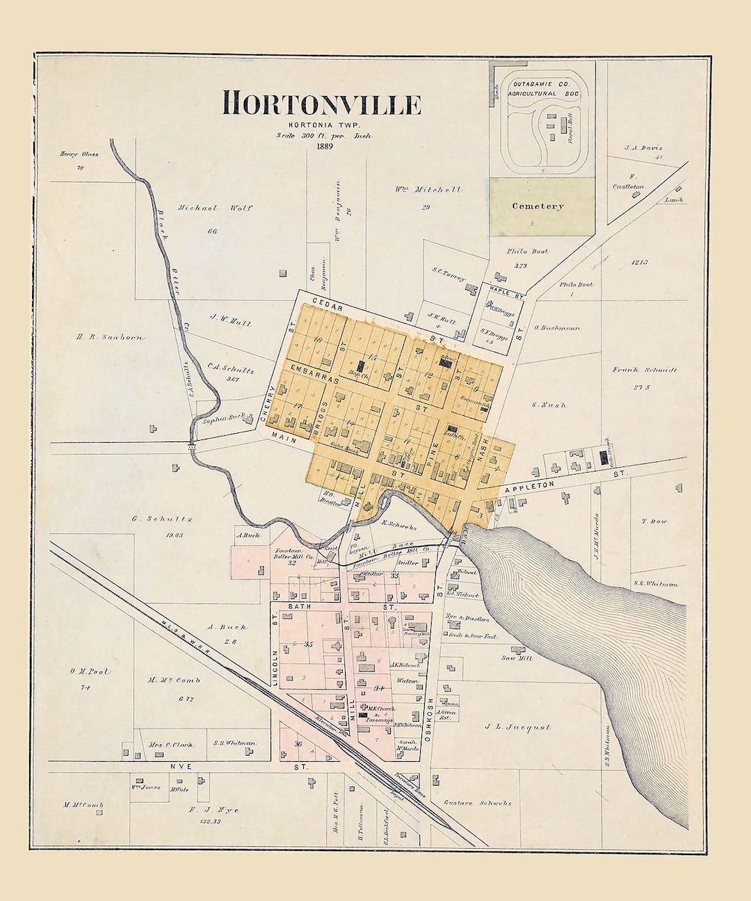 1889 Town Map of Hortonville Outagamie County Wisconsin Etsy