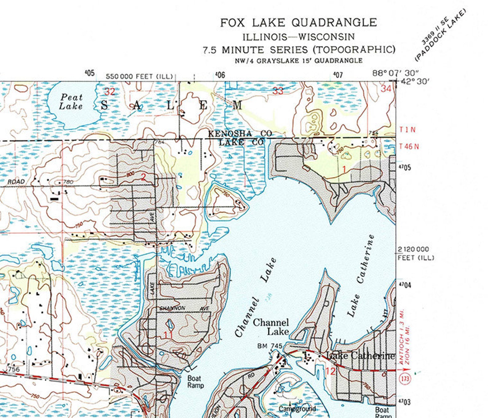 1993 Topo Map of Fox Lake Illinois Quadrangle Etsy