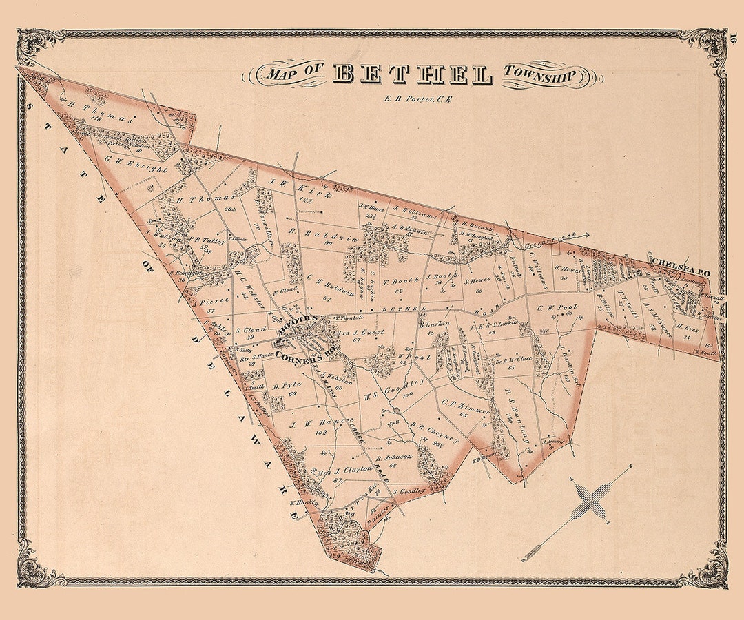 1875 Map of Bethel Township Delaware County Pennsylvania Etsy