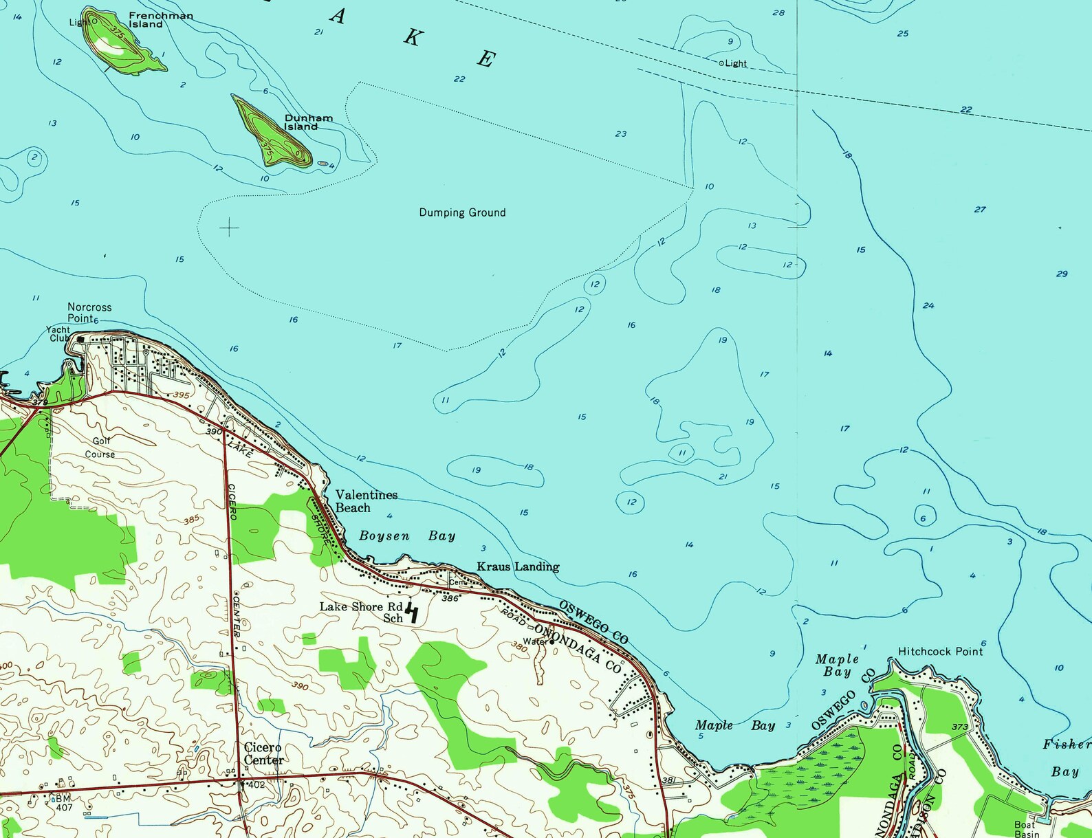 1957 Map of Oneida Lake New York Etsy