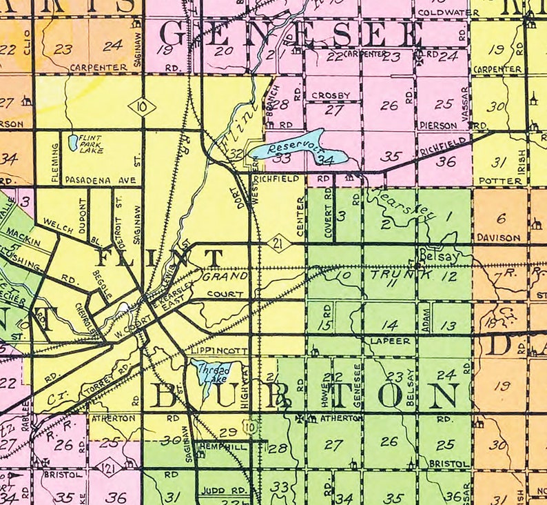 1920 Map of Genesee County Michigan Etsy Israel