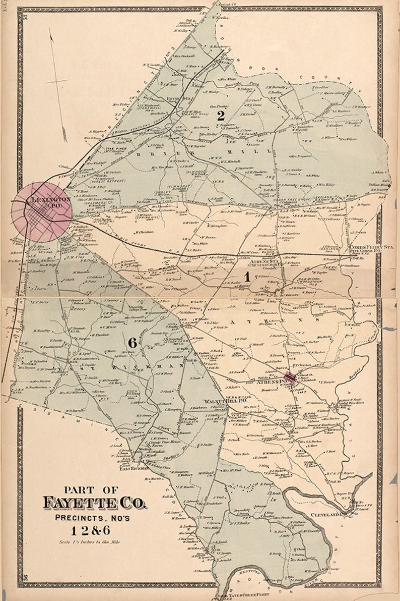 1877 Map of Southern Fayette County Kentucky Etsy