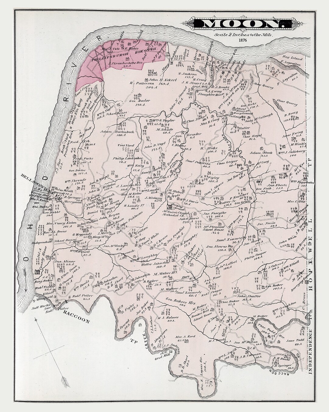 1876 Map of Moon Township Beaver County Pennsylvania - Etsy