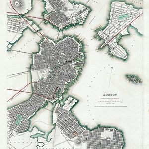 1853 Map of Boston Charlestown and Roxbury Massachusetts