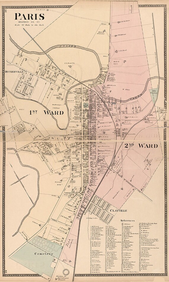 1877 Map Of Paris Bourbon County Kentucky Etsy