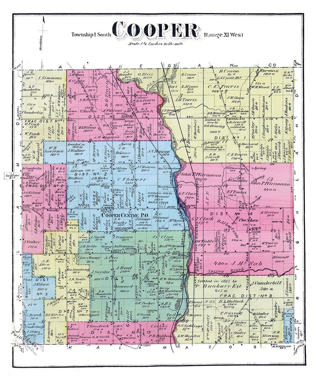 1873 Map of Cooper Township Kalamazoo County Michigan Etsy