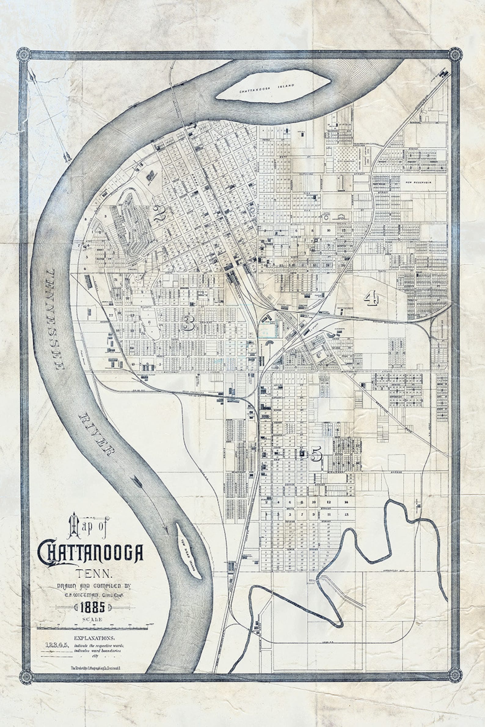 1885 Map of Chattanooga Tennessee Etsy