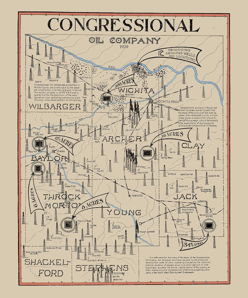 1920 Oil Field Map of North Texas Counties - Etsy
