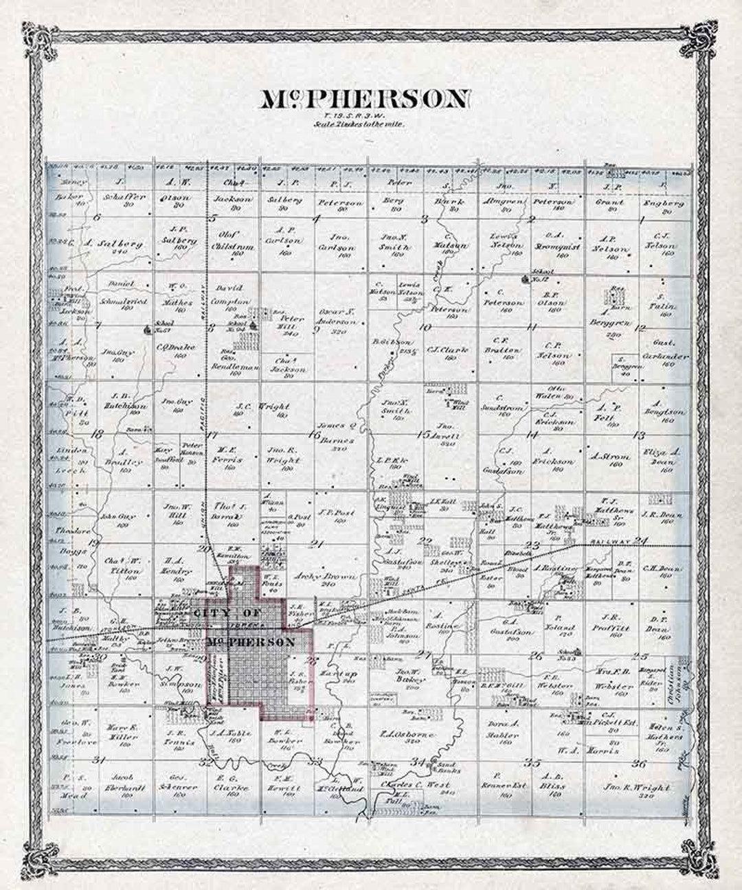 1884 Map of Mcpherson Township Mcpherson County Kansas Etsy
