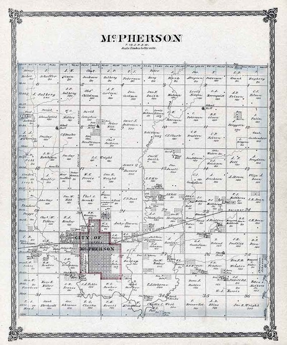 1884 Map of Mcpherson Township Mcpherson County Kansas Etsy